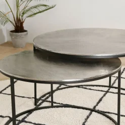 Lot de 2 table gigogne en aluminium et fer argenté - Felia