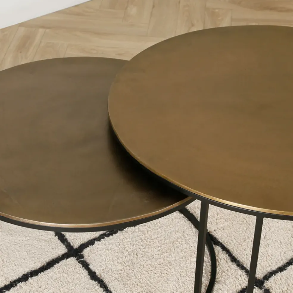 Lot de 2 table gigogne en aluminium et fer doré - Felia