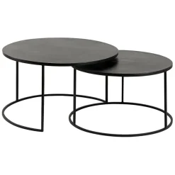 Lot de 2 table gigogne en aluminium et fer noir - Felia