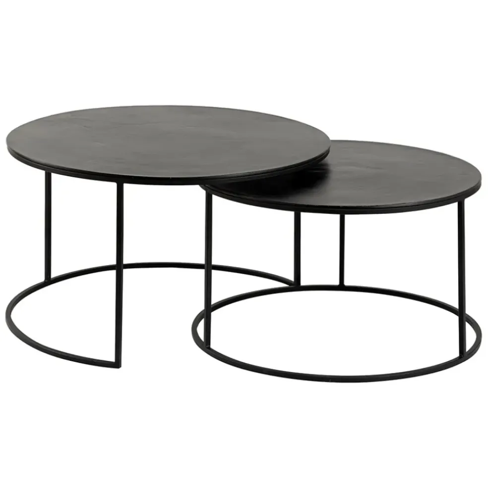 Lot de 2 table gigogne en aluminium et fer noir - Felia