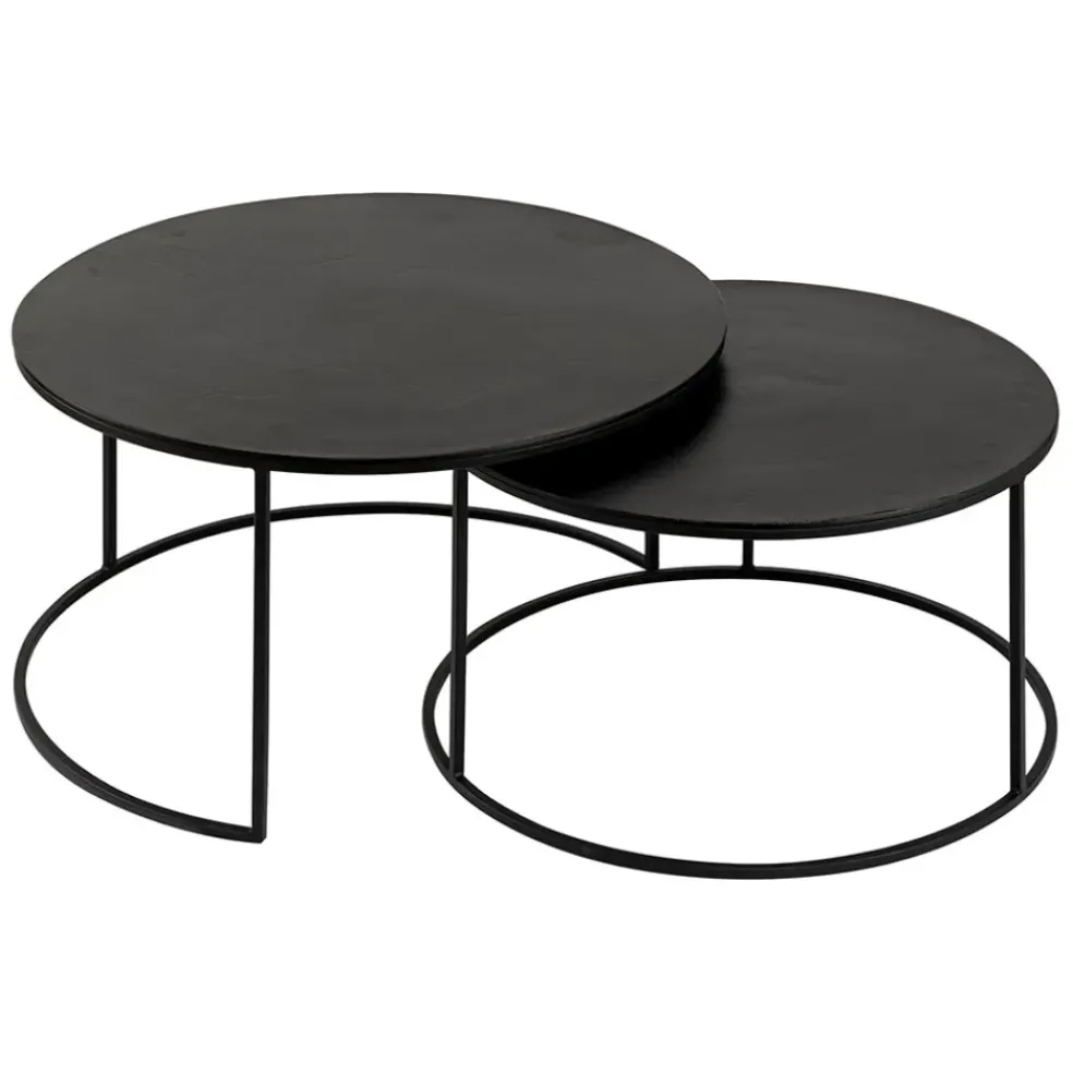 Lot de 2 table gigogne en aluminium et fer noir - Felia