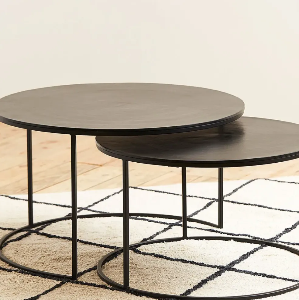 Lot de 2 table gigogne en aluminium et fer noir - Felia