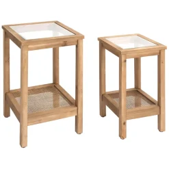 Lot de 2 tables d'appoint en sapin et verre naturel - Firmin