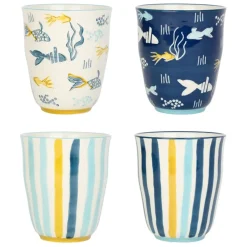 Lot de 4 tasses en grès bleu - un été à la mer