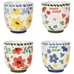 Lot de 4 tasses en grès fleur multicolore 17cl - Bellagio