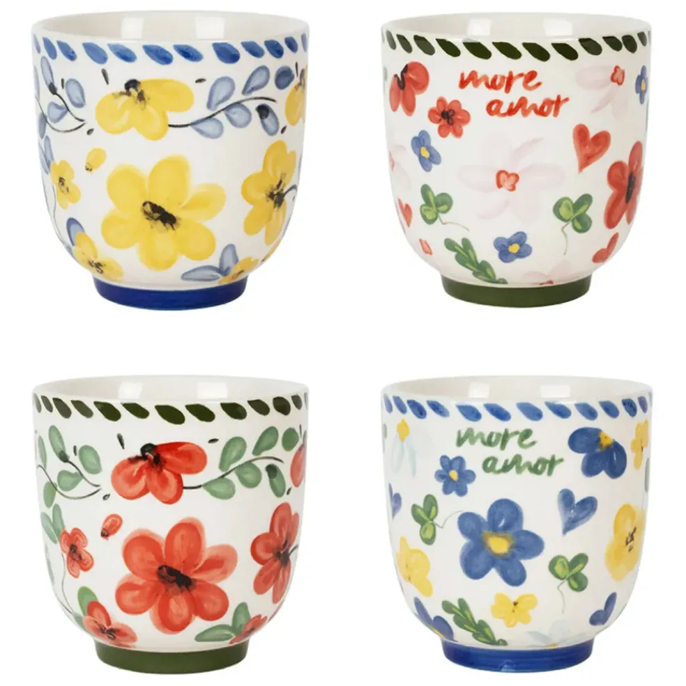 Lot de 4 tasses en grès fleur multicolore 17cl - Bellagio