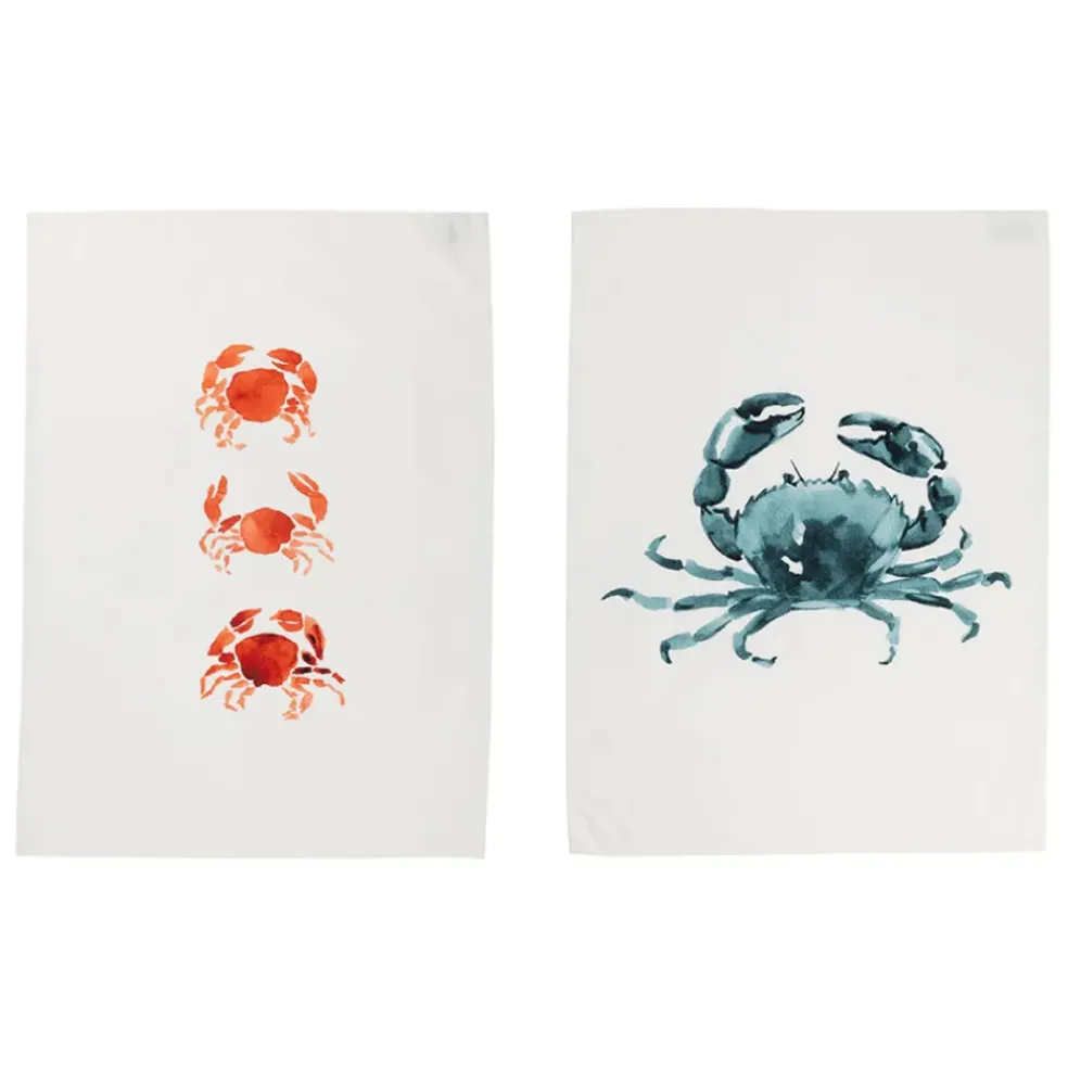 Lot de 2 torchons en coton blanc 50x70cm - Crustacé