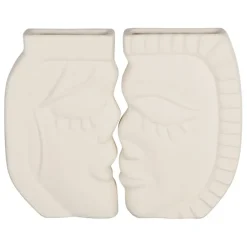 Lot de 2 vases visage en grès beige - Greeka