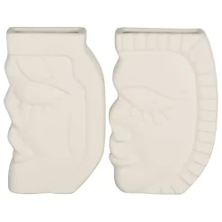 Lot de 2 vases visage en grès beige - Greeka