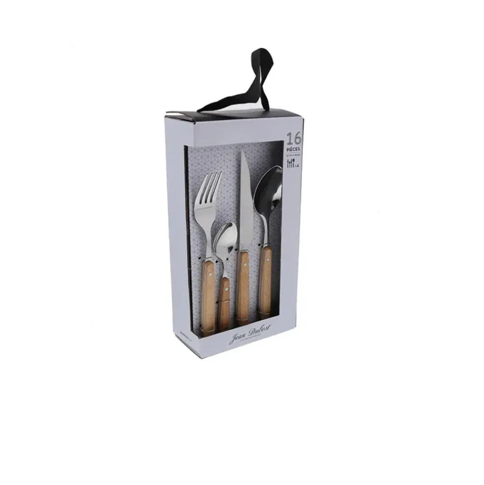 Menagere woody 16 pièces en acier inoxydable et bois