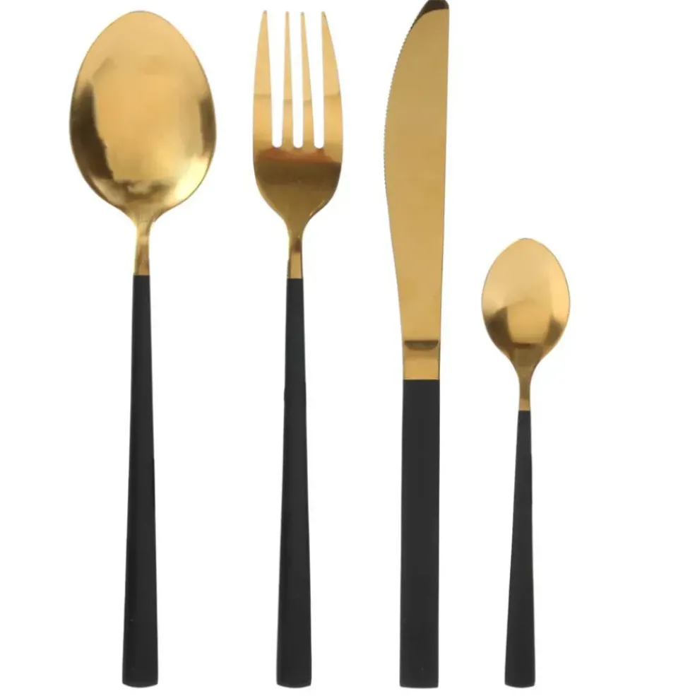 Menagère 16 pieces doré et noir en acier inoxydable