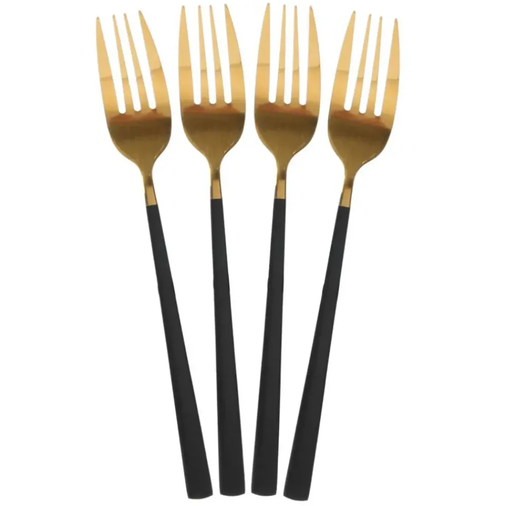 Menagère 16 pieces doré et noir en acier inoxydable