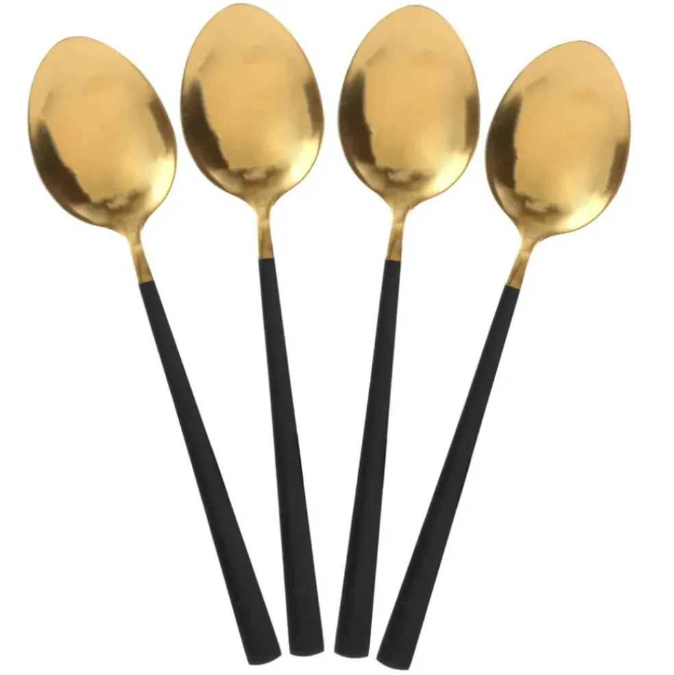 Menagère 16 pieces doré et noir en acier inoxydable