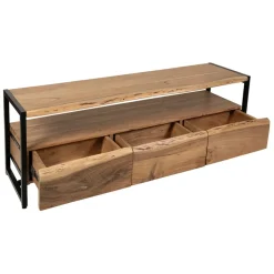 Meuble Tv 3 portes en acacia et pieds en fer noir - Brooklyn