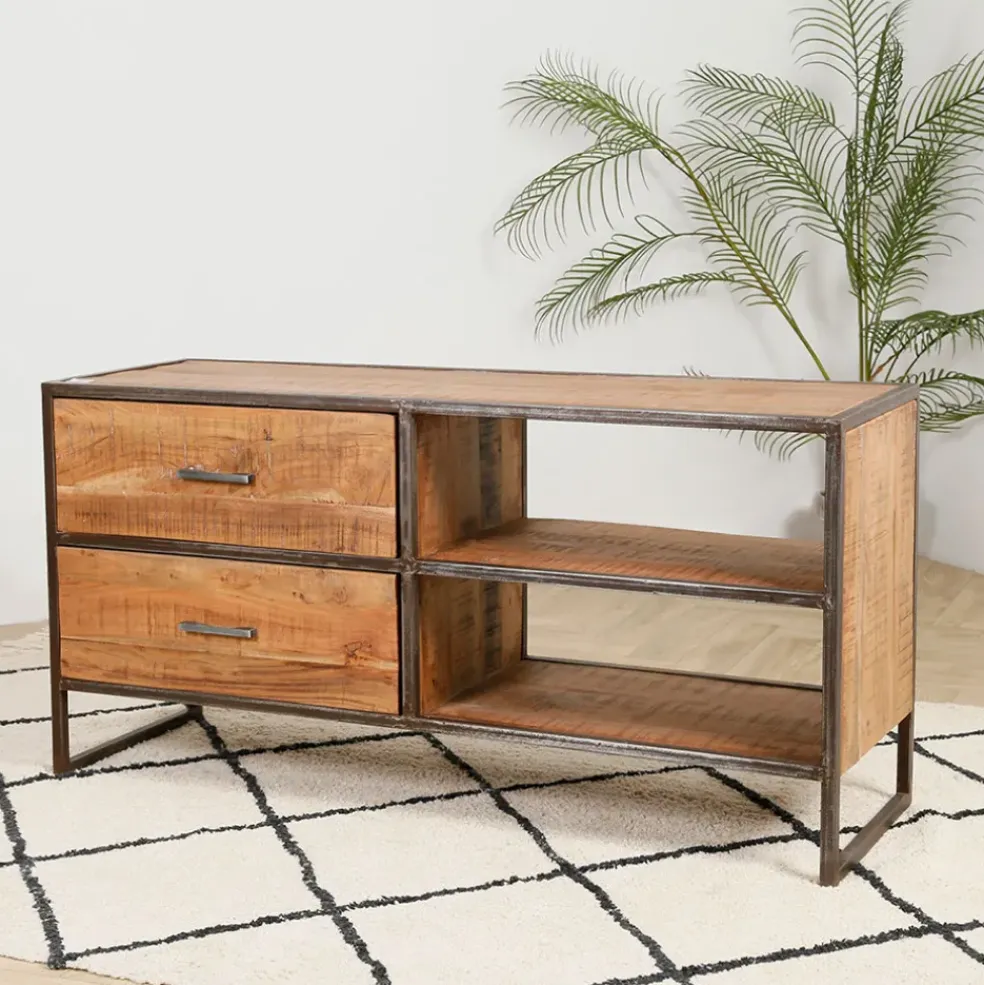 Meuble TV industriel en acacia et fer L120cm - Factory