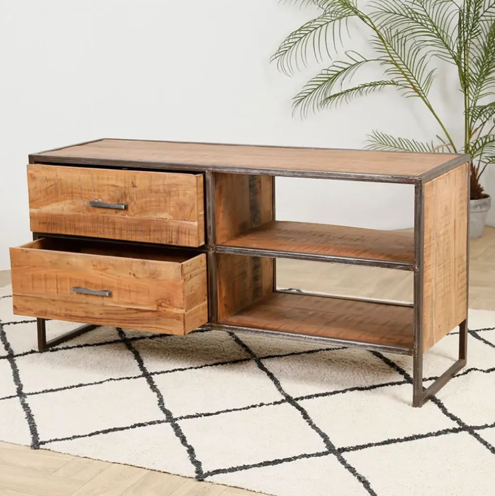 Meuble TV industriel en acacia et fer L120cm - Factory