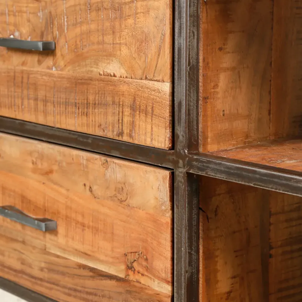 Meuble TV industriel en acacia et fer L120cm - Factory