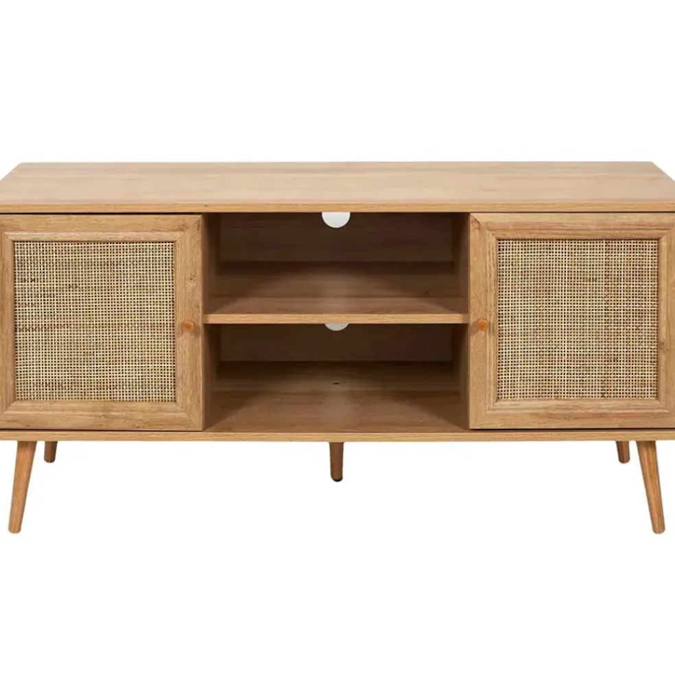 Meuble TV naturel en bois et cannage L115cm - Baia