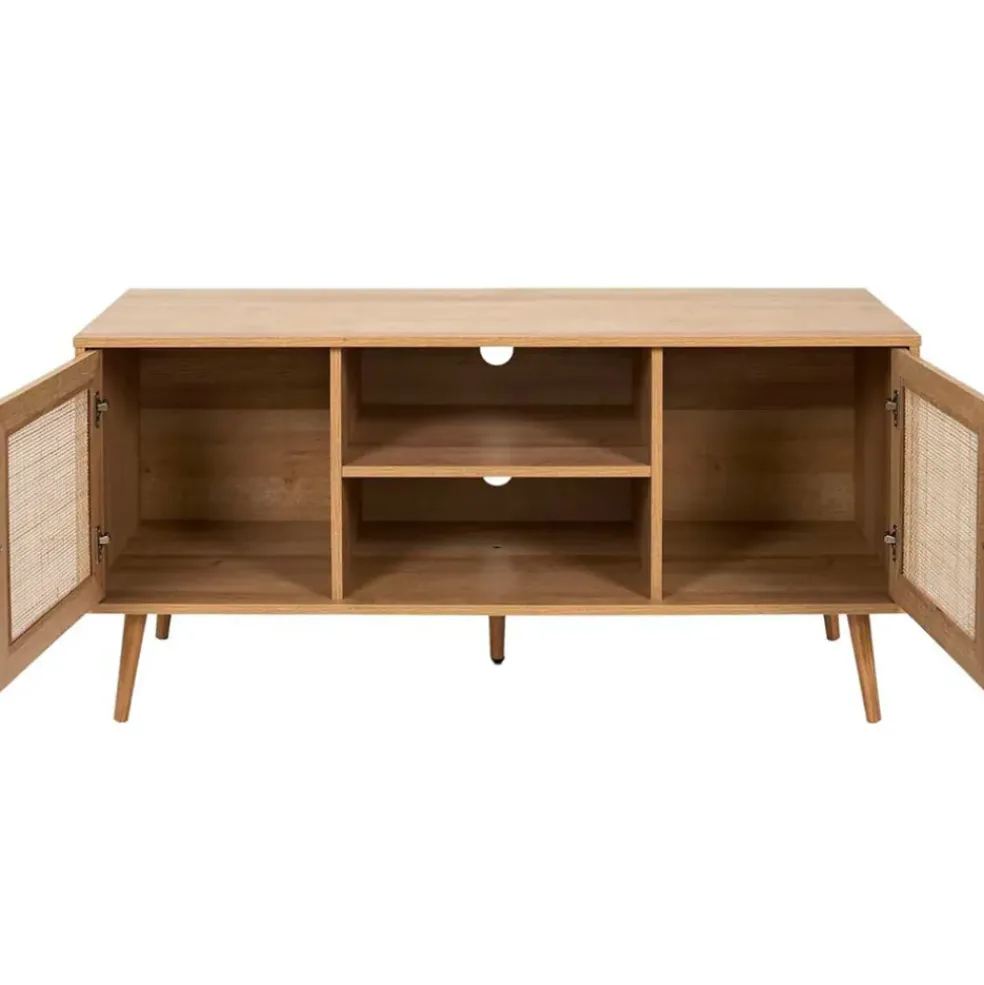 Meuble TV naturel en bois et cannage L115cm - Baia