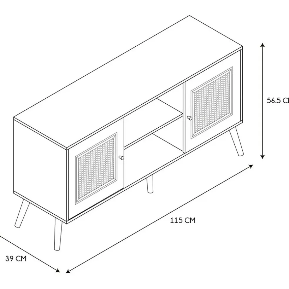 Meuble TV naturel en bois et cannage L115cm - Baia