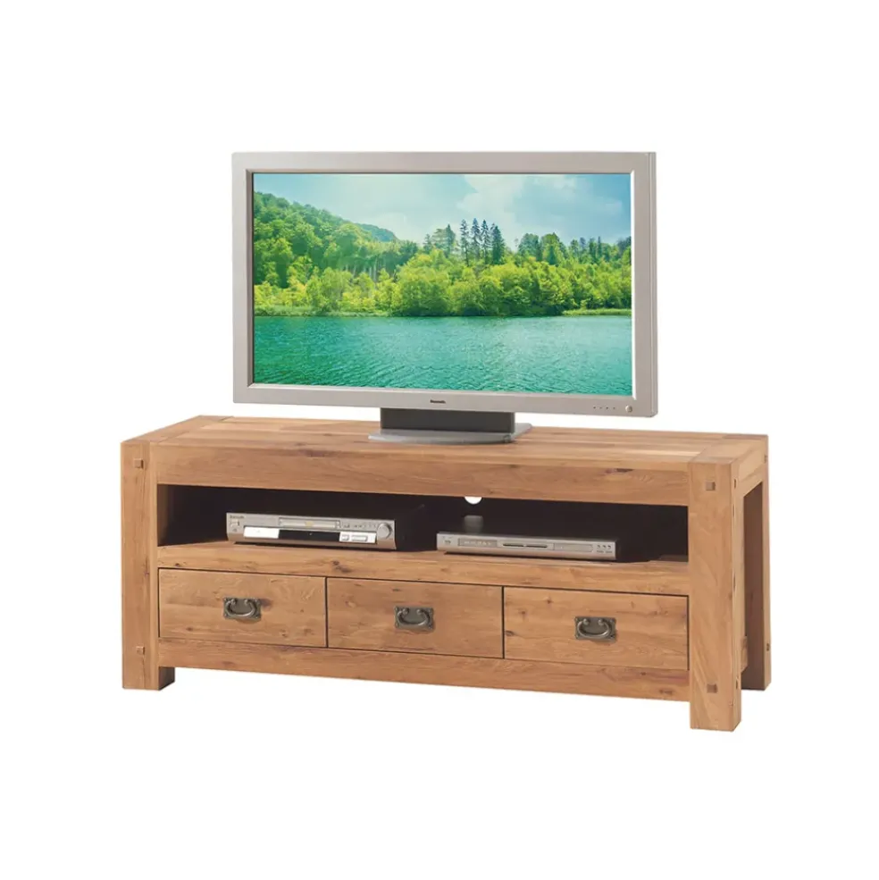 Meuble TV naturel en chêne massif L150cm - Landry