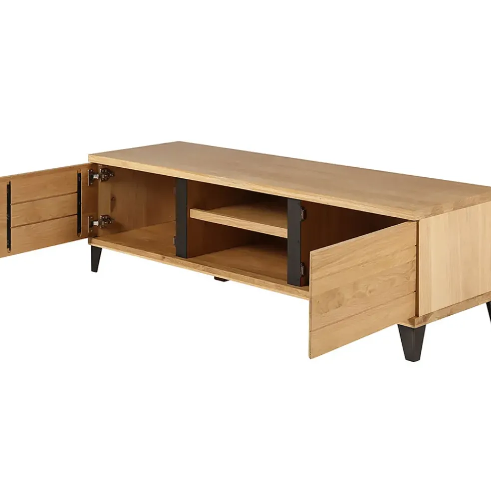Meuble TV naturel en chêne 2 portes L150cm - Manny