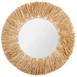Miroir rond en raphia naturel d52cm - cauri