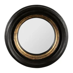 Miroir rond noir et dore d21cm en résine - Aureol