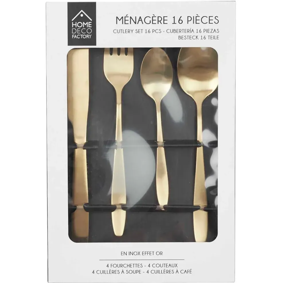 Ménagère 16 pièces en acier doré