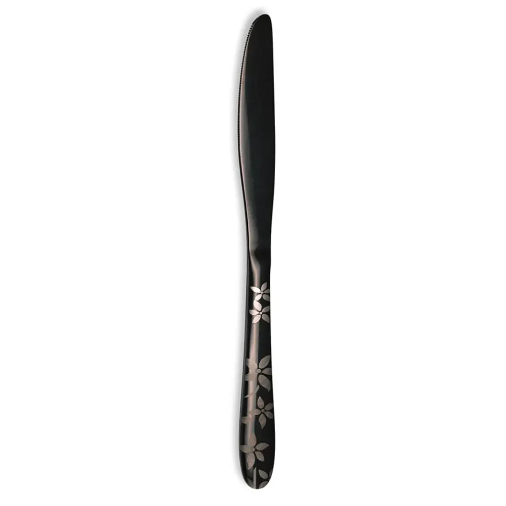 Ménagère 16 pièces en inox noir motif printemps