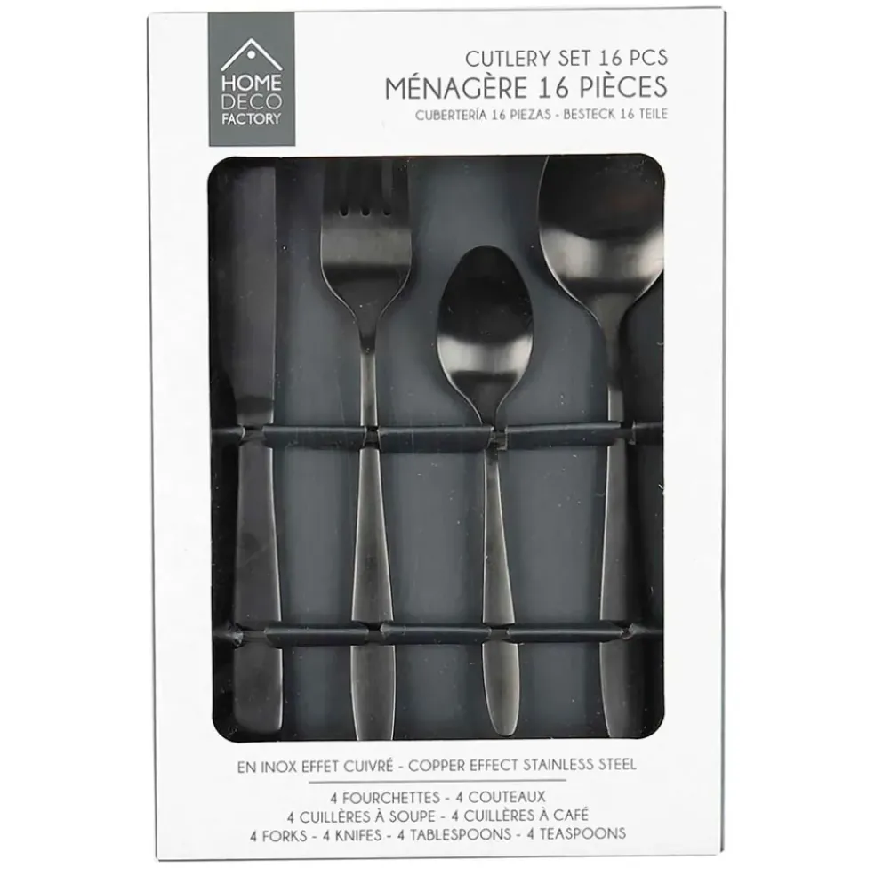 Ménagère 16 pièces noir en acier inoxydable