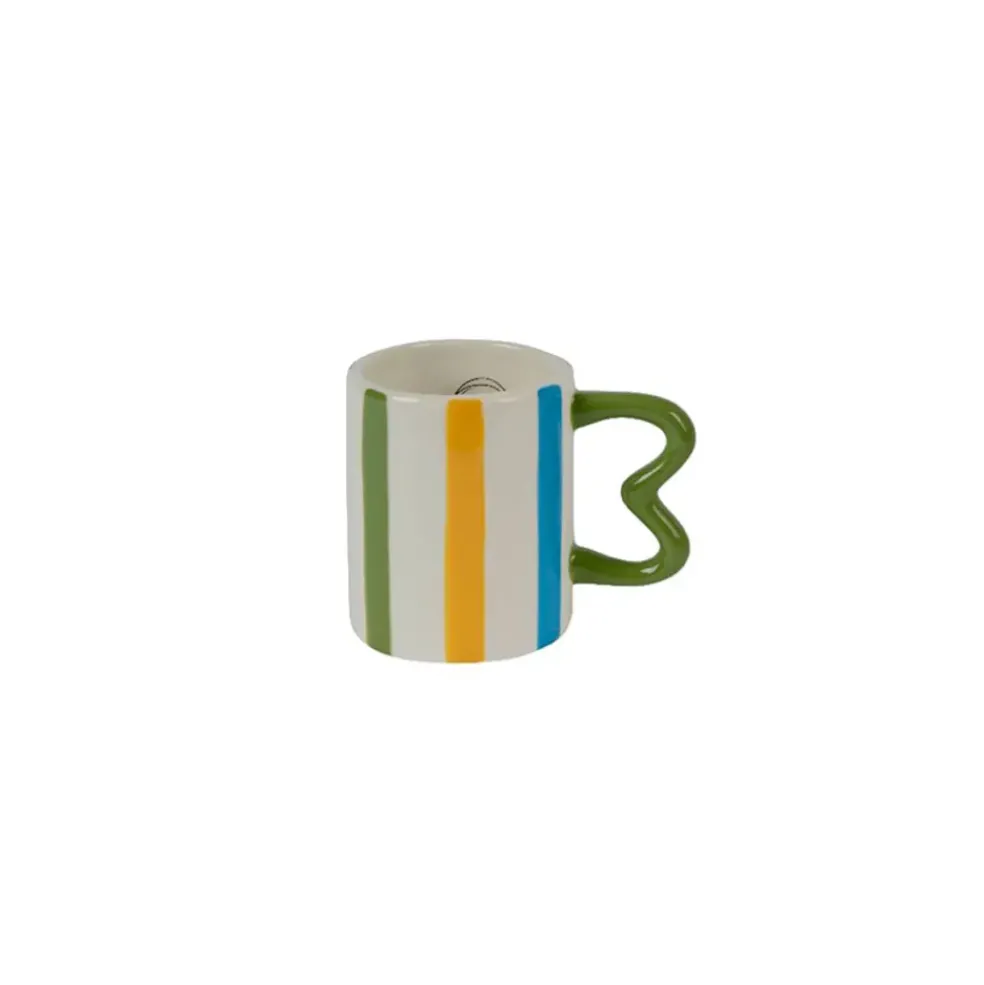 Mug en dolomite rayé avec anse verte