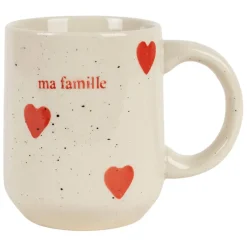 Mug en grès blanc et rouge moucheté 35cl - Famille