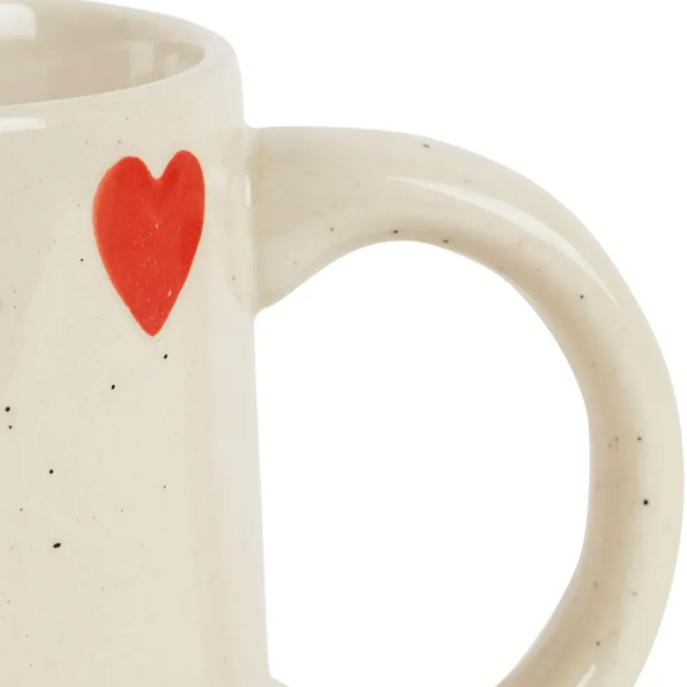 Mug en grès blanc et rouge moucheté 35cl - Famille