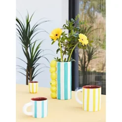 Mug en grès rayé jaune et blanc 40cl - Alaria
