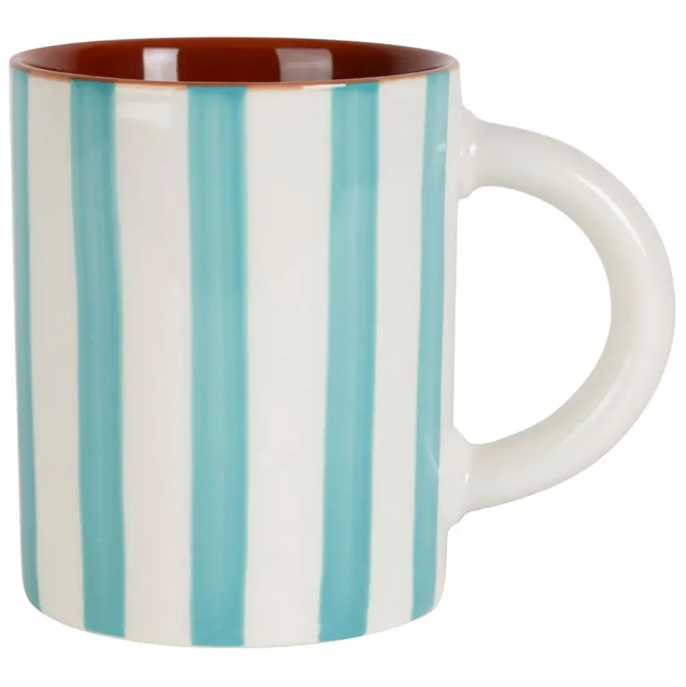 Mug en grès rayé turquoise et blanc 40cl - Alaria