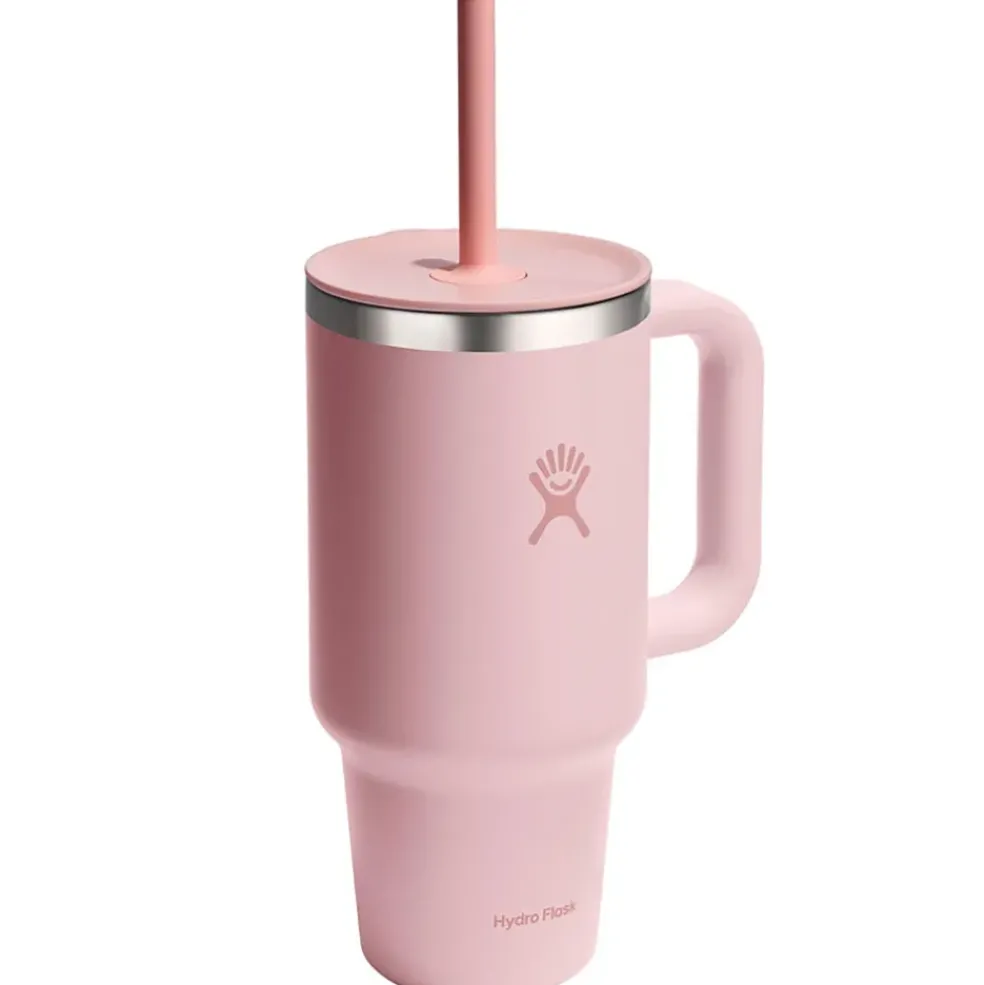Mug isotherme avec poignée et paille rose 946ml