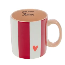 Mug Maman rayé rouge et blanc en porcelaine - Ella