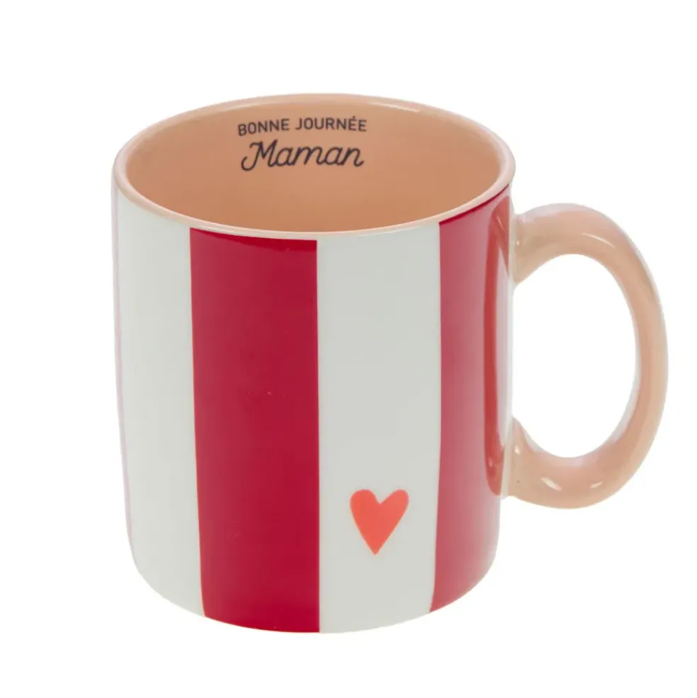Mug Maman rayé rouge et blanc en porcelaine - Ella