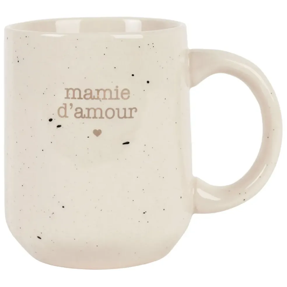 Mug Mamie en grès blanc moucheté 35cl - Bonheur Étoilé