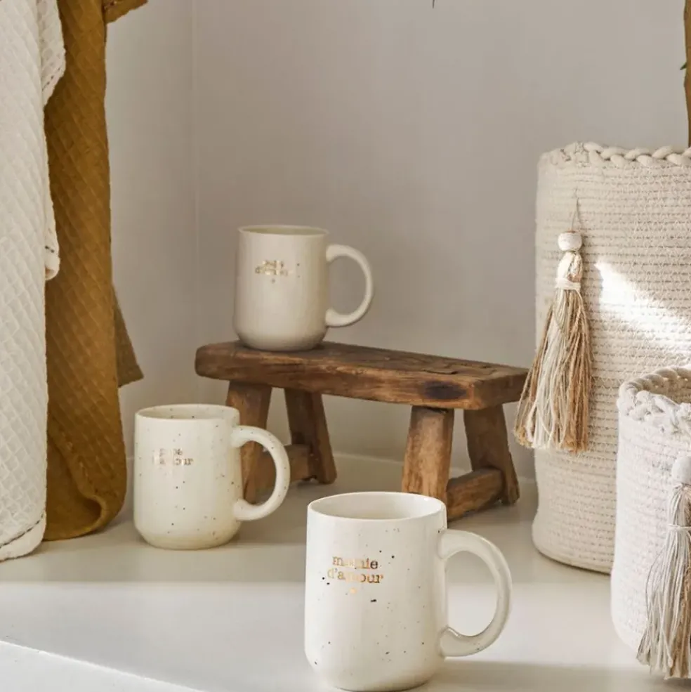 Mug Papy en grès blanc moucheté 35cl - Bonheur Étoilé