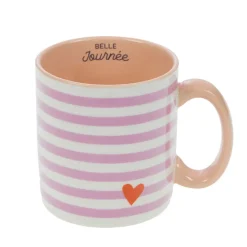 Mug rayé rose et blanc en porcelaine - Ella