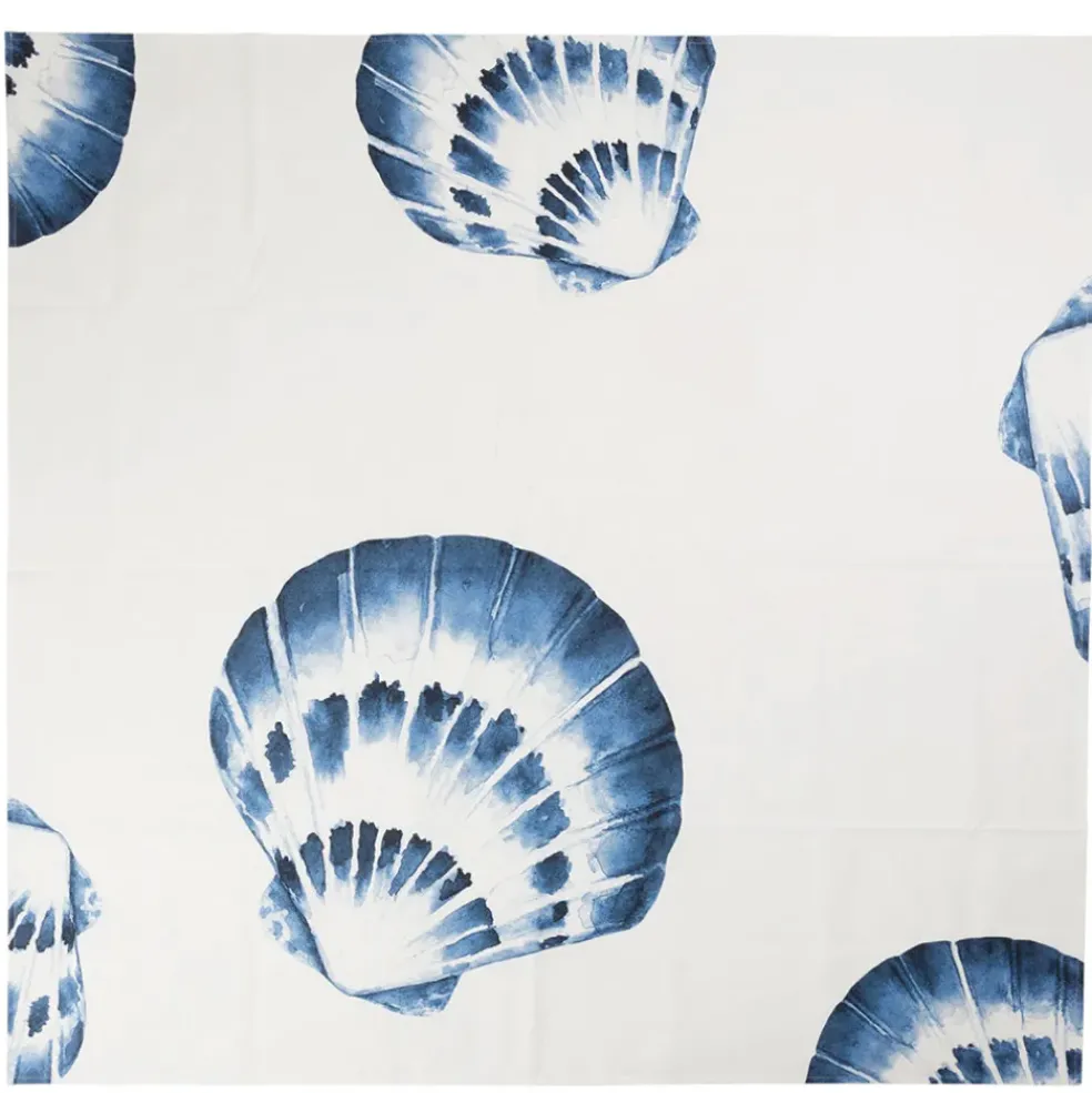 Nappe en coton enduit blanc et bleu 160x160cm - Bord De Mer