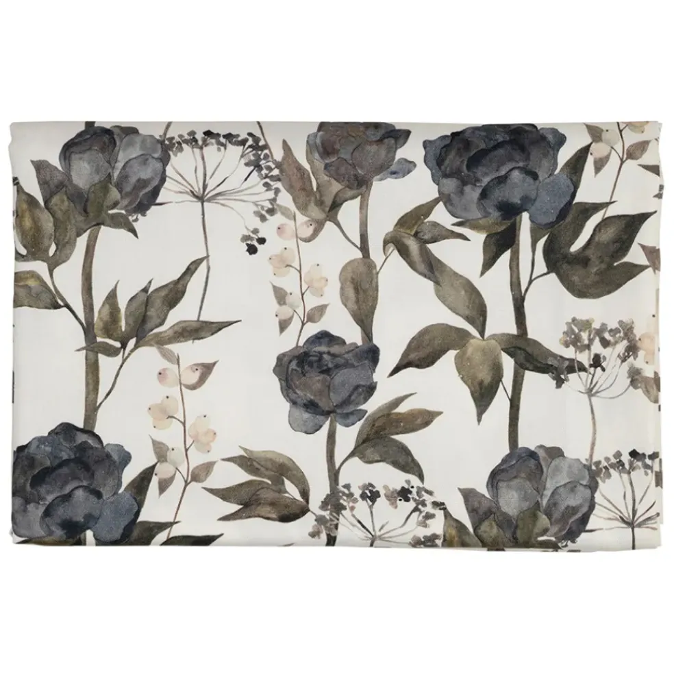Nappe en coton gris vert 320x160cm - Rose noire