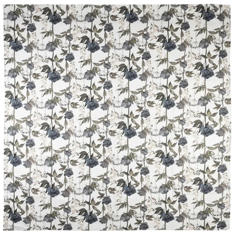 Nappe en coton gris vert 160x160cm - Rose noire