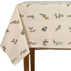 Nappe en coton naturel et vert 230x160cm - Juline
