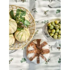 Nappe en coton naturel et vert 230x160cm - Juline