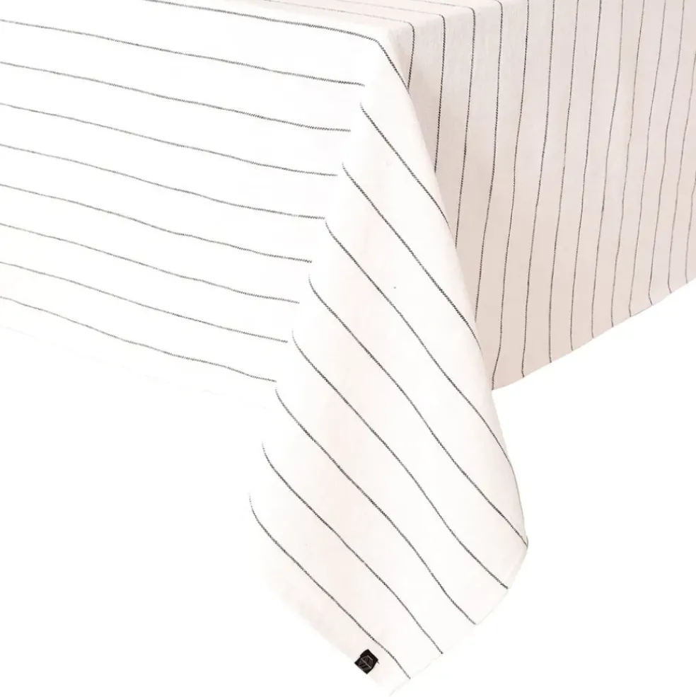 Nappe rayée en lin et coton blanc 160x160cm - Calvi II