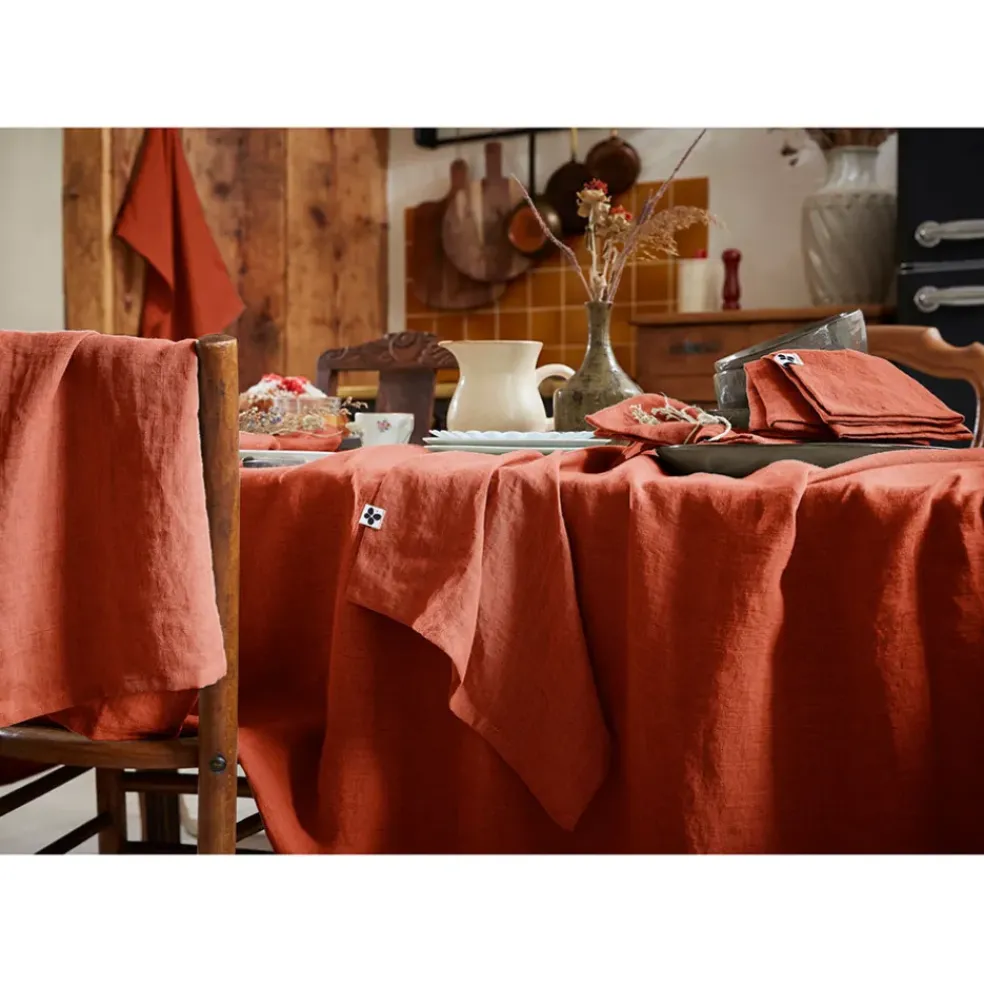 Nappe rectangle en lin lavé paprika 170x250cm - Soline
