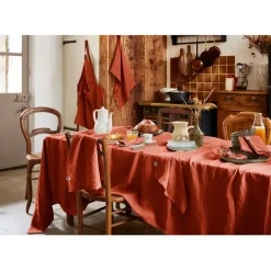 Nappe rectangle en lin lavé paprika 170x250cm - Soline